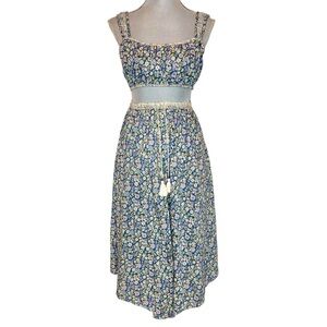 American Eagle Floral Midi Skirt Blue Cottagecore XS